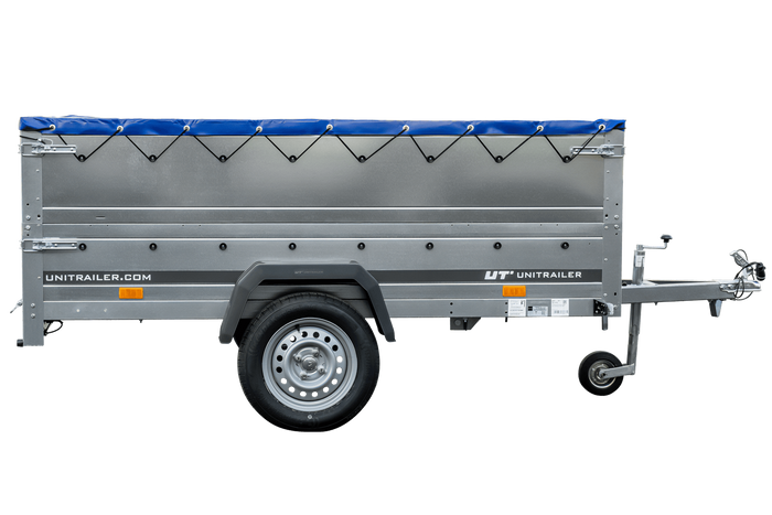 RIMORCHIO DA GIARDINO 230 KIPP CON RUOTA DI SUPPORTO, FIANCHI BIS E Telone PIATTA BLU