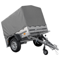 Rimorchio carello trasporto cose rimorchio leggero 750 kg Unitrailer Garden Trailer 150 kipp con ruotino centina e telo grigio
