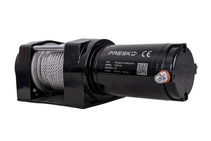 Verricello elettrico per rimorchio PRESKO T-REX 3.0 12V 1360kg con cavo in acciaio da 11m