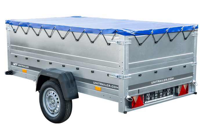 Rimorchio leggero 230x125 UNITRAILER GARDEN 230 KIPP con sponde BIS e telone blu