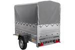 Rimorchio carrello trasporto cose rimorchio leggero 750 kg Unitrailer Garden Trailer 200 kipp con sovrasponde ruotino centina e telo grigio 