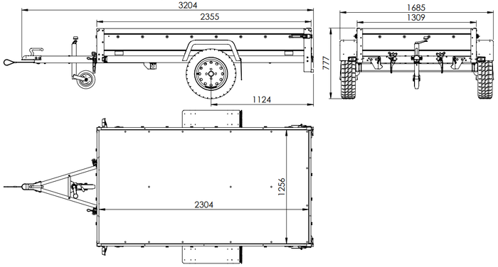 Rimorchio per auto 230x125 UNITRAILER GARDEN 230 KIPP con lati in rete e telone blu