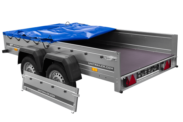 Rimorchio a due assi 264x125 UNITRAILER GARDEN 264/2 KIPP con telaio H-0 e telone blu