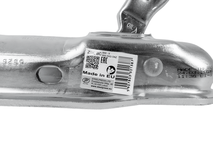 Gancio di traino a sfera STEELPRESS ZSK-1700D+Z2 per rimorchio da 1700 kg con timone tubolare da 35-50 mm