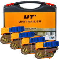 Set di quattro cinghie di trasporto UNITRAILER arancioni da 4 m/25 mm/0,68 t con tenditore, in valigetta.