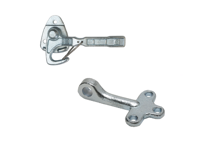 Gancio di traino sinistro con dispositivo di fissaggio WINTERHOFF WV 10-L + WVG 10-A, chiusura completa del lato del rimorchio