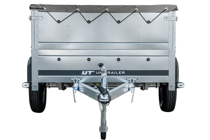 Rimorchio per auto 230x125 UNITRAILER GARDEN 230 KIPP con sponde BIS e copertura grigia