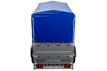 Rimorchio per auto 200x106 UNITRAILER GARDEN 200 KIPP con sponde BIS, telaio H-800 e telo di copertura blu