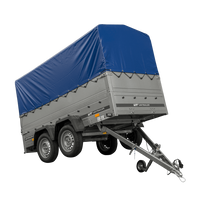 Rimorchio per auto a due assi UNITRAILER GARDEN TRAILER 264/2 KIPP CON RUOTA DI SOSTEGNO, FIANCHI BIS, TELAIO H-800 E COPERTURA BLU