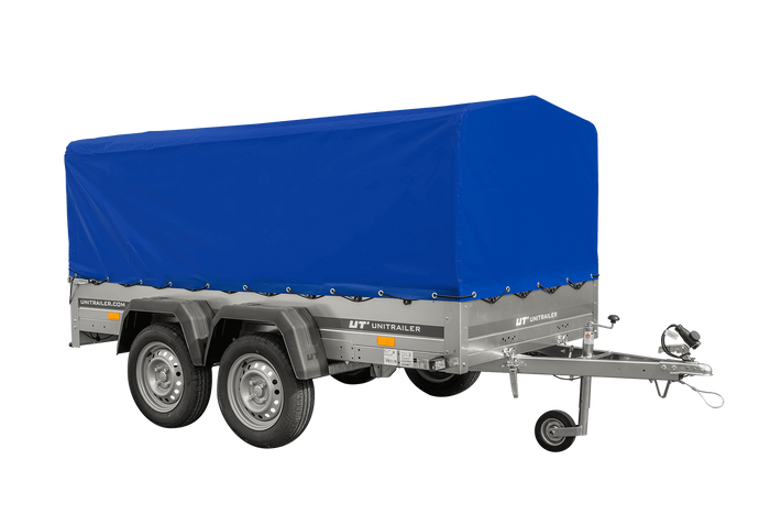 RIMORCHIO GARDEN TRAILER UNITRAILER 264/2 KIPP CON RUOTINO D'APPOGGIO, TELAIO H-800 E COPERTURA BLU