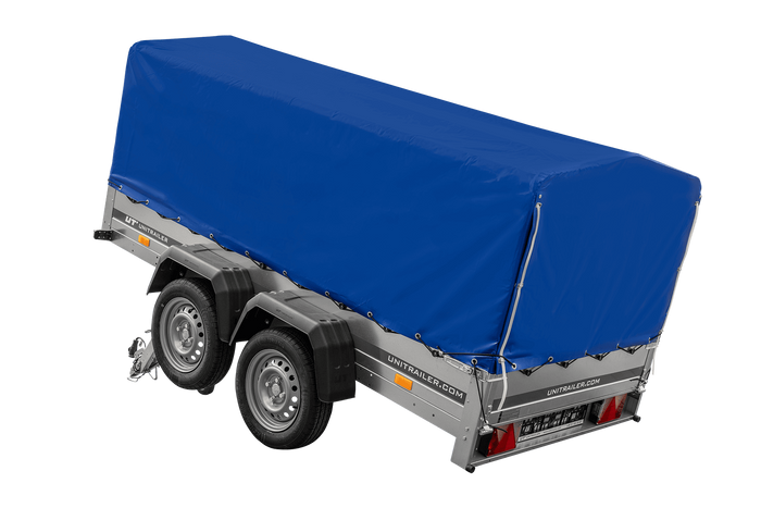 RIMORCHIO GARDEN TRAILER UNITRAILER 264/2 KIPP CON RUOTINO D'APPOGGIO, TELAIO H-800 E COPERTURA BLU