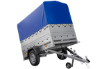 Rimorchio per auto 200x106 UNITRAILER GARDEN 200 KIPP con sponde BIS, telaio H-800 e telo di copertura blu
