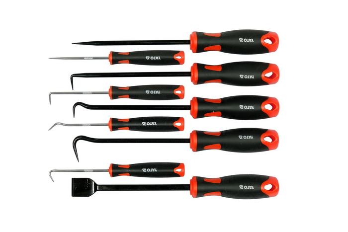Set di ganci YATO YT-08426 con manico, 8 ganci e raschietto per guarnizioni.