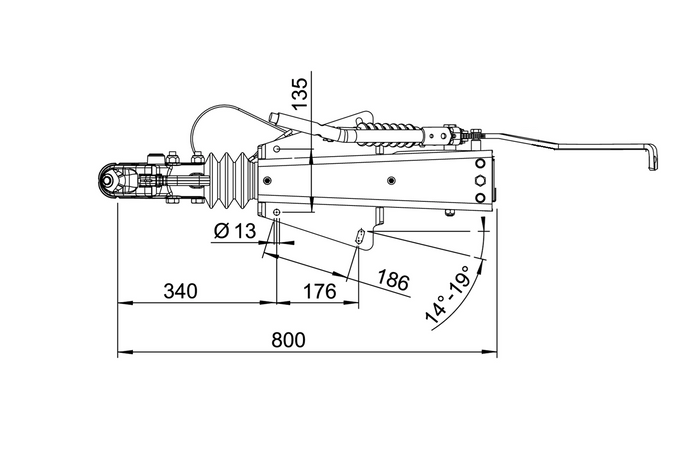 Dispositivo di inerzia AL-KO 2.8VB1 con gancio AK351 per rimorchio da 3500 kg con timone a V