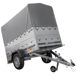 Rimorchio carrello trasporto cose rimorchio leggero 750 kg Unitrailer Garden Trailer 200 kipp con sovrasponde ruotino centina e telo grigio