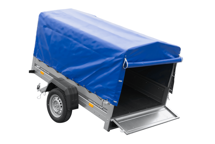 Rimorchio leggero 200x125 UNITRAILER GARDEN 201 KIPP con telaio H-800 e telone blu