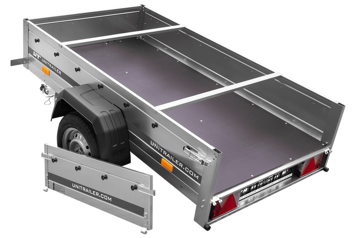 Rimorchio monoasse 200x106 UNITRAILER GARDEN 200 KIPP con telaio H-0 e copertura grigia