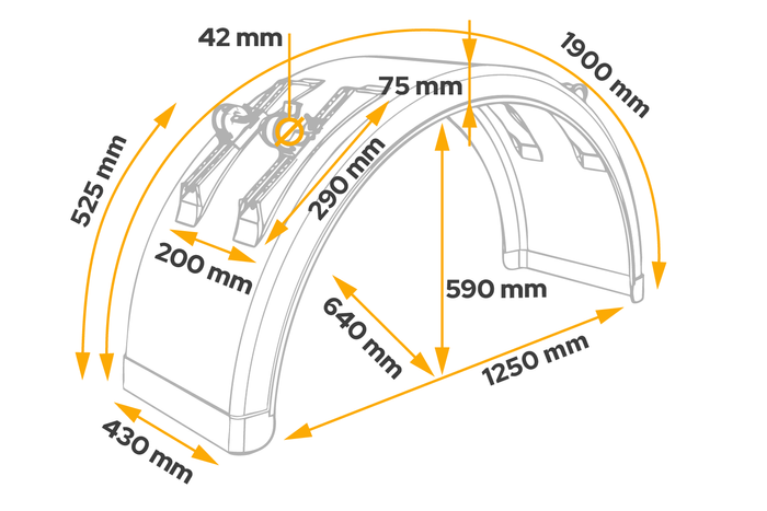 Parafango per rimorchio 19,5-22,5" DOMAR DK3075 passaruota 1250/430mm con staffe di montaggio