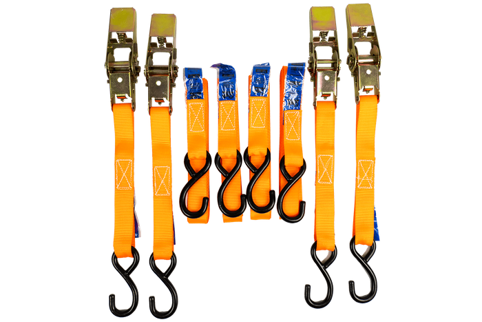 Set di quattro cinghie di trasporto UNITRAILER arancioni da 4 m/25 mm/0,68 t con tenditore