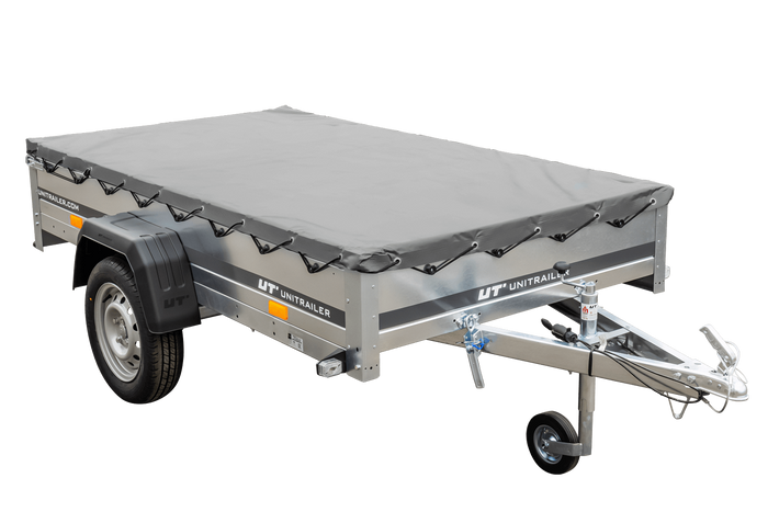 Rimorchio con telo fino a 750 kg Unitrailer Garden Trailer 230 KIPP con ruotino di appoggio e telo piatto grigio