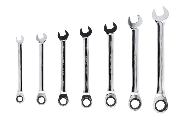 Chiavi combinate a cricchetto YATO YT-0208 10-19 mm 7 pezzi.