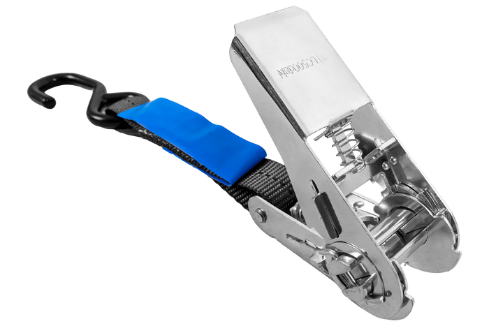 Set di due cinghie di trasporto HILLS da 3 m/25 mm/1 t con tenditore e due imbracature da 0,45 m per fissare la motocicletta.