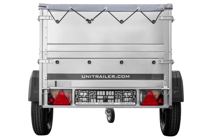 Rimorchio da giardino Unitrailer Garden Trailer 150 KIPP (nuovo) con ruotino sovrasponde e centina H0 con telo grigio