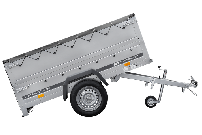 Rimorchio monoasse 200x106 UNITRAILER GARDEN 200 KIPP con sponde BIS, telaio H-0 e copertura grigia
