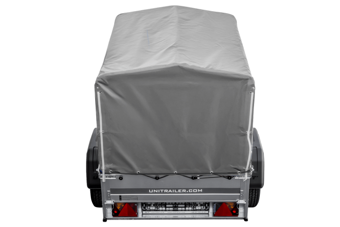 Rimorchio carello trasporto cose rimorchio leggero 750 kg Unitrailer Garden Trailer 150 kipp con ruotino centina e telo grigio