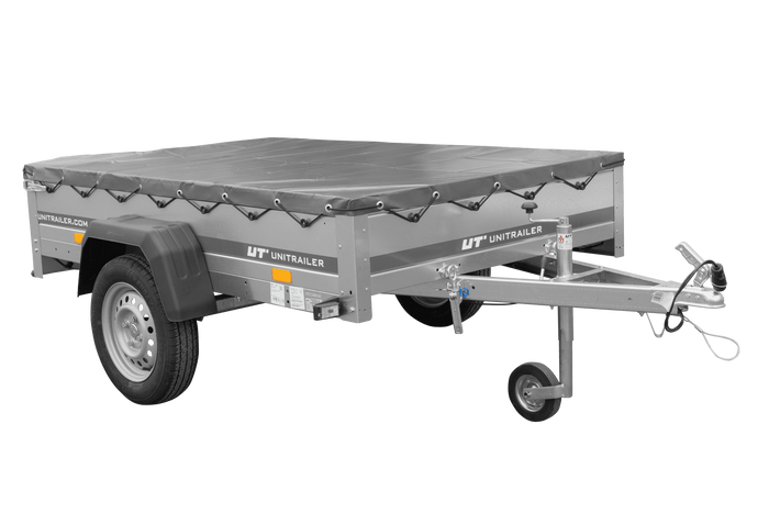 Rimorchio per auto 200x125 UNITRAILER GARDEN 201 KIPP con telaio H-0 e copertura grigia