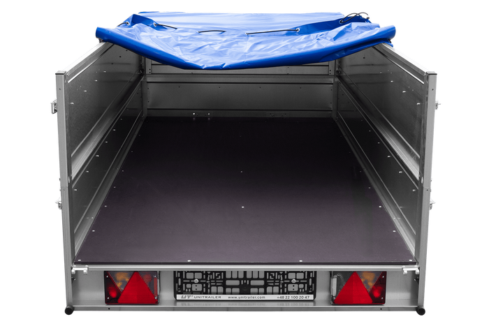 Rimorchio a un asse Unitrailer GARDEN TRAILER 264 KIPP con sponde BIS e telone piatto blu