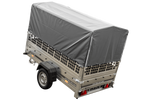 Ribaltabile 1 asse 230 x 125 Garden Trailer 230 KIPP con sovrasponde in rete e centina H-800 con telo grigio