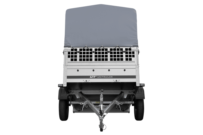 Rimorchio monoasse 200x125 UNITRAILER GARDEN 201 KIPP con sponde in rete, telaio H-800 e copertura grigia