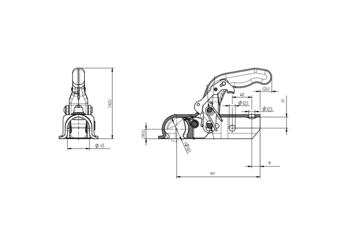 Gancio a sfera KNOTT K20-B per rimorchio da 2000 kg con timone tubolare da 45 mm, in ghisa 