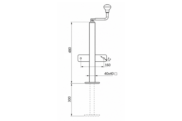 Supporto per manovella estensibile KNOTT TTL40 per rimorchio da 500 kg, 40 mm, 480-780 mm