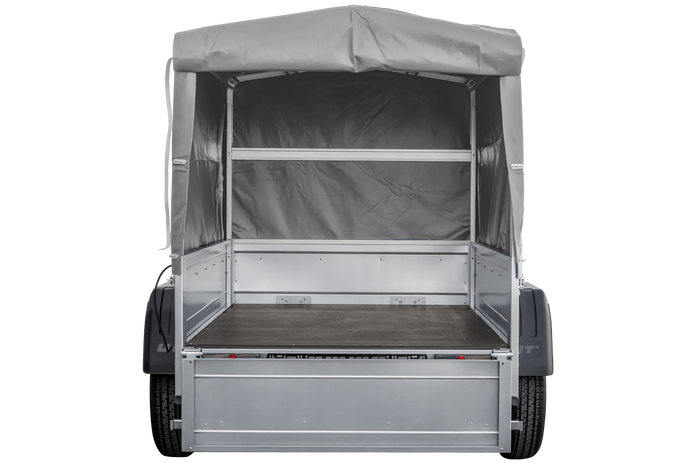 Rimorchio carello trasporto cose rimorchio leggero 750 kg Unitrailer Garden Trailer 150 kipp con ruotino centina e telo grigio