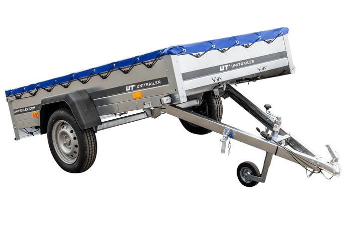 RIMORCHIO LEGGERO 750 kg CON RUOTINO CENTINA H-0 E TELO BLU UNITRAILER GARDEN TRAILER 230 KIPP