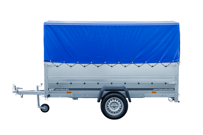 RIMORCHIO DA GIARDINO 264 KIPP CON RUOTA DI APPOGGIO, FIANCHI BIS, TELAIO H-800 E COPERTURA BLU