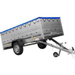 Rimorchio a un asse Unitrailer GARDEN TRAILER 264 KIPP con sponde BIS e telone piatto blu
