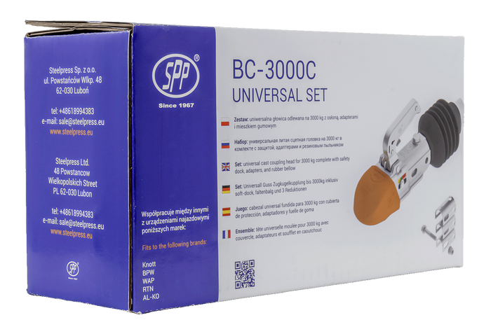 Gancio a sfera STEELPRESS BC-3000C-00-00+Z3 per rimorchio da 3000 kg con timone tubolare da 35-50 mm, ghisa