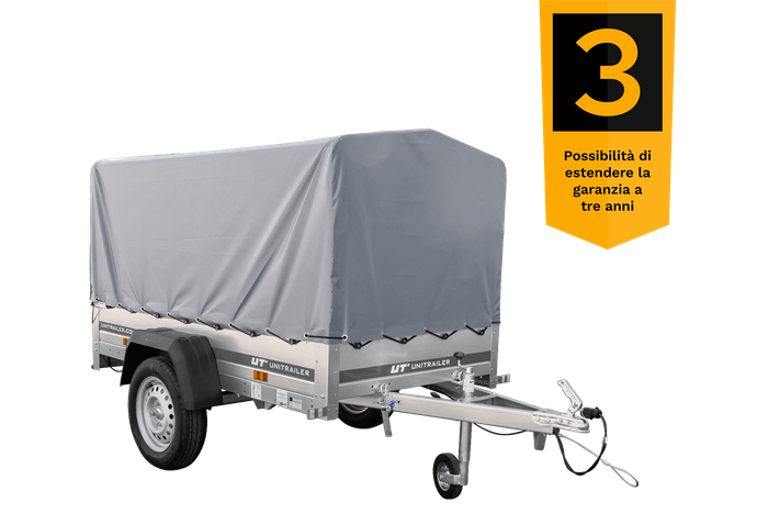 Rimorchio per auto 200x106 UNITRAILER GARDEN 200 KIPP con telaio H-800 e telone grigio