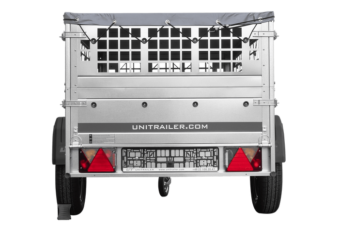 RIMORCHIO DA GIARDINO 200 KIPP CON RUOTA DI SOSTEGNO, FIANCHI IN RETE E TELO PIATTO GRIGIO