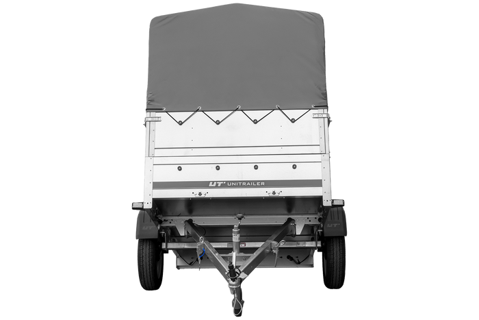 Rimorchio per auto 200x125 UNITRAILER GARDEN 201 KIPP con sponde BIS, telaio H-800 e telo di copertura grigio