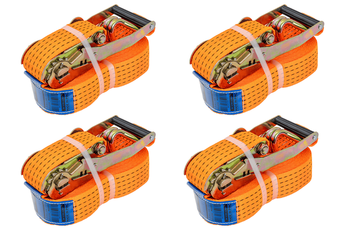 Set di quattro cinghie di trasporto UNITRAILER arancioni da 10 m/50 mm/5 t con tenditore