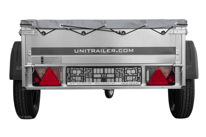 Rimorchio monoasse 150x106 UNITRAILER GARDEN 150 KIPP con telaio H-0 e copertura grigia