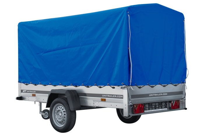 Rimorchio per auto 264x125 UNITRAILER GARDEN 264 KIPP con telaio H-1100 e copertura blu