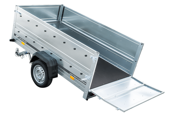 Rimorchio leggero Garden Trailer 230 kipp con ruotino sovrasponde e telone grigio