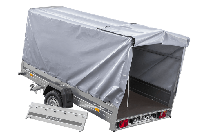Rimorchio monoasse 264x150 UNITRAILER GARDEN 265 KIPP con telaio H-1100 e copertura grigia