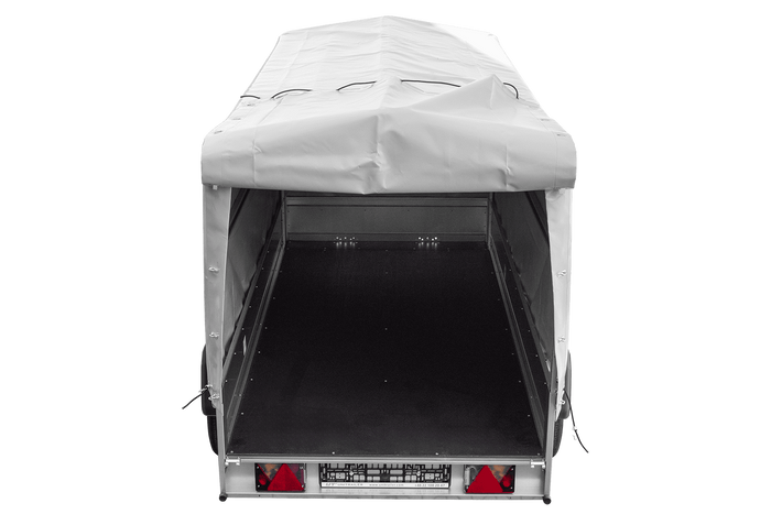 Rimorchio a due assi 264x125 UNITRAILER GARDEN 264/2 KIPP con telaio H-1100 e telone grigio