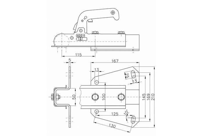 Adattatore per gancio di traino WINTERHOFF WW 8-G+V per rimorchio da 800 kg con timone a V.
